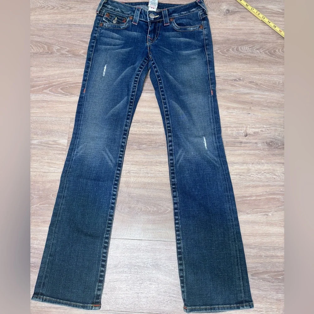 True Religion Y2K Flap Pocket Jeans Size 27‎ Horseshoe Stitch Bootcut